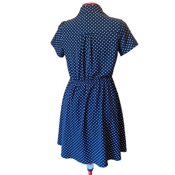 MONTEAU - Polka Dot Button Up Dress Navy Blue short sleeves - medium - Picture 8 of 11